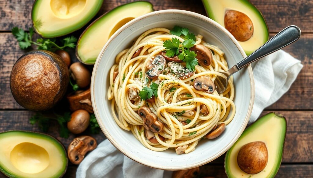 Creamy Avocado and Mushroom Pasta