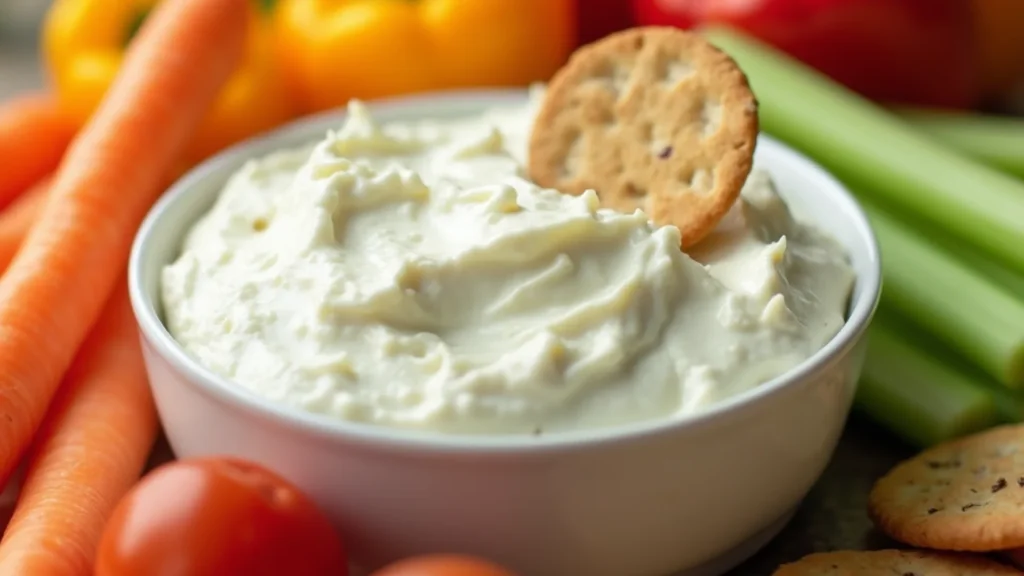 Creamy cottage cheese dip with dill garnish in a white bowl.